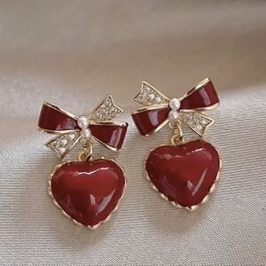 Red Heart Gold Earrings